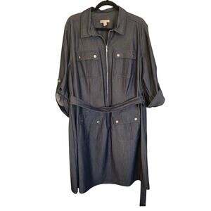 DB Established 1962 Shirtdress – Size 22 – Blue with Belt & Zipper Front